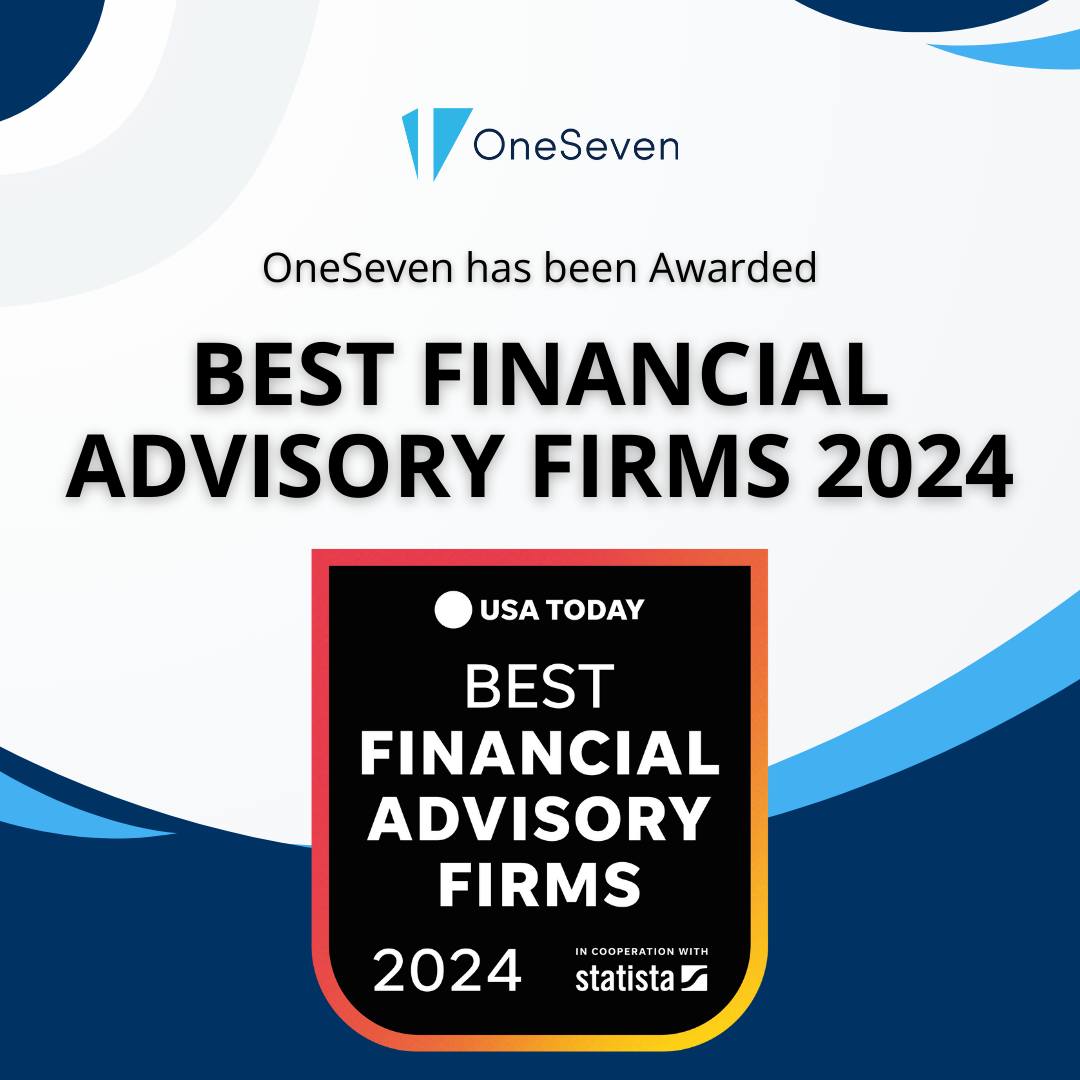 USA Today logo with text: "Best Financial Advisory Firms 2024 – OneSeven, 22nd National, Top 2 in Ohio"