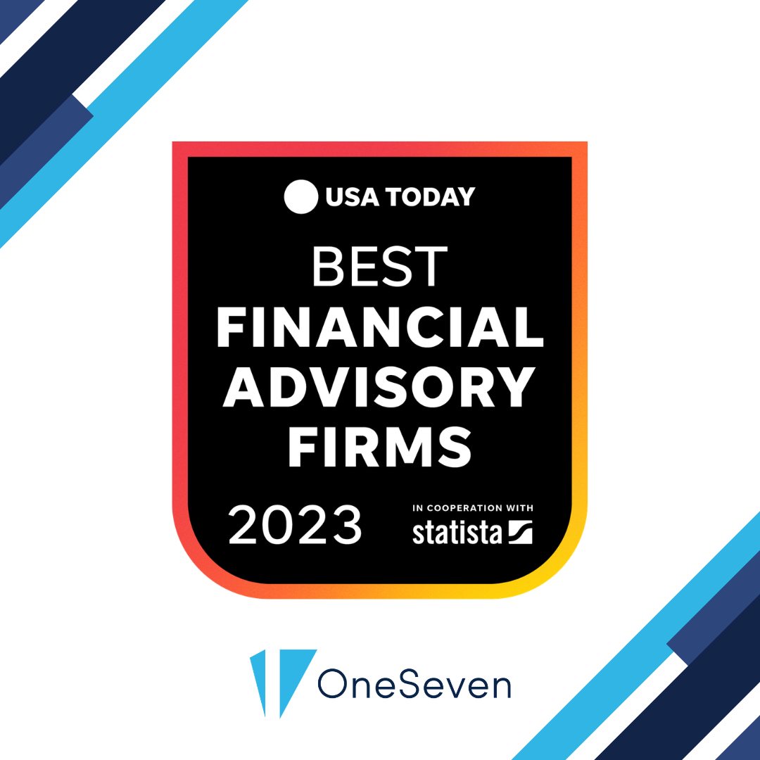 USA Today logo with text: "Best Financial Advisory Firms 2023 – OneSeven, Top 500 Nationwide"